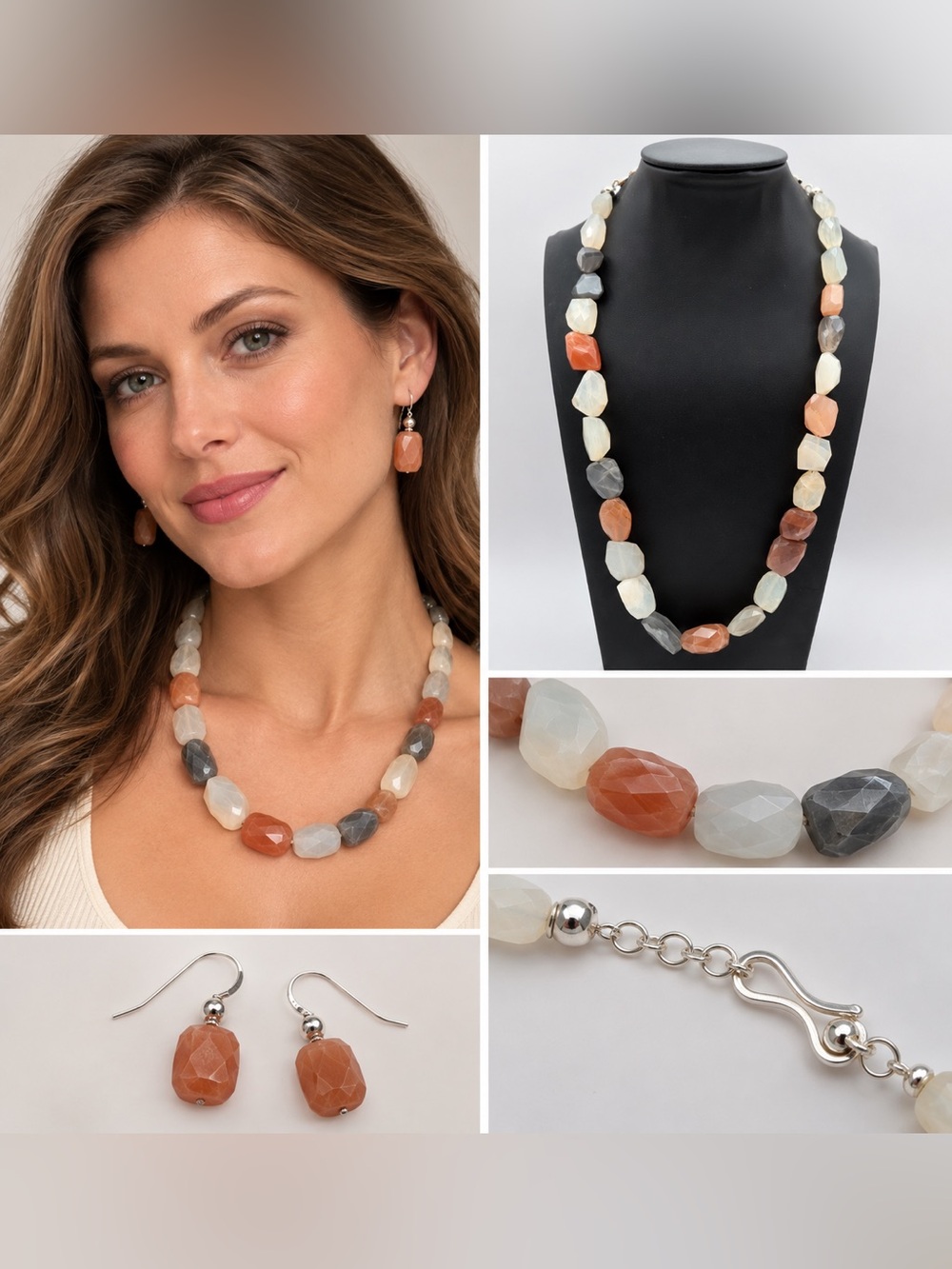Jay King Mine Finds Multicolor Gemstone Necklace & Earrings Set 925 Sterling 20"